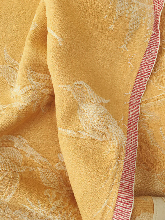 Yellow Chinoiserie Birds Antique European Ticking Fabric Recovered Panels REC-DA-AMARILLO-019 - Ticking Depot