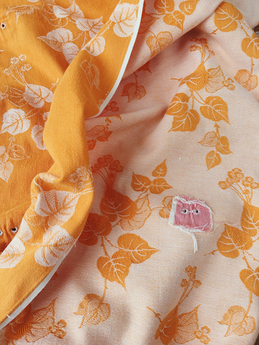 Yellow ticking with leaves. Spain c.1950 - Lot of 3 pieces