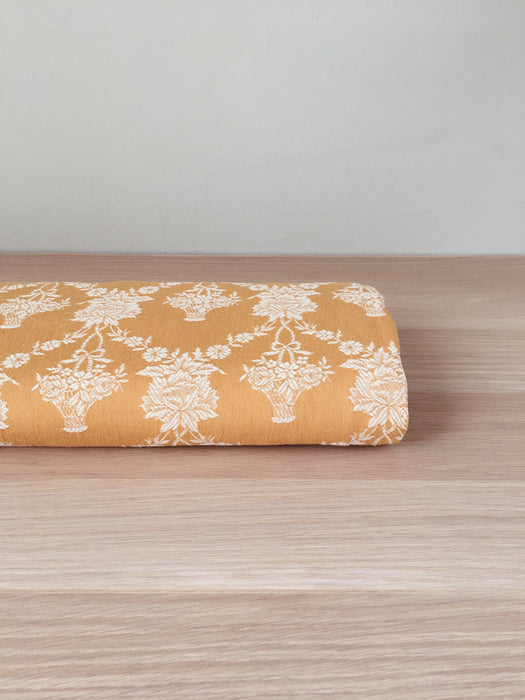 Earth yellow ticking with small flower baskets. Spain c.1950 - Lot of 3 pieces