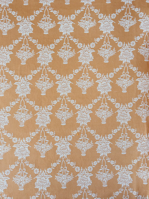 Earth yellow ticking with small flower baskets. Spain c.1950 - Lot of 3 pieces