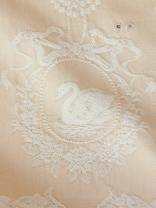 Light yellow ticking with swans. Spain c.1950 - 130×150 cm