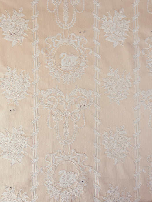 Light yellow ticking with swans. Spain c.1950 - 130×150 cm