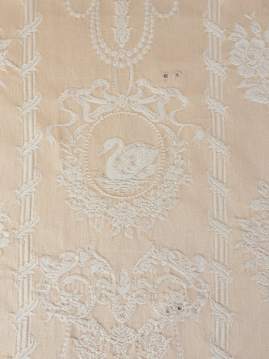 Light yellow ticking with swans. Spain c.1950 - 130×150 cm