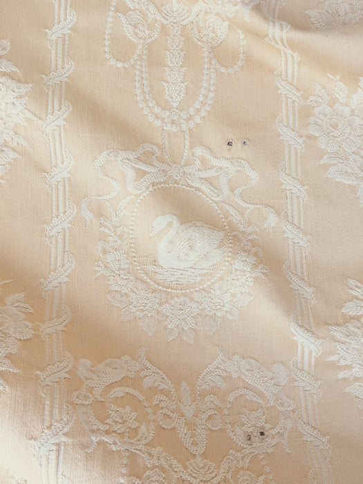 Light yellow ticking with swans. Spain c.1950 - 130×150 cm