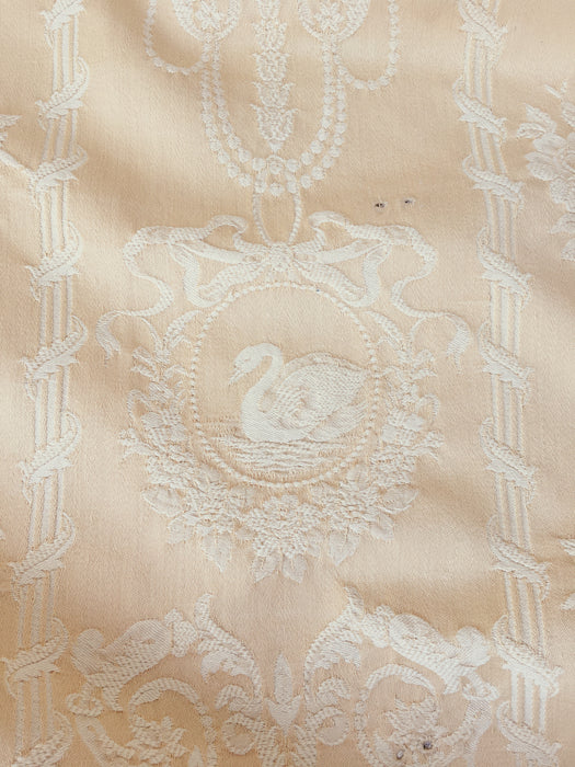 Light yellow ticking with swans. Spain c.1950 - 130×150 cm