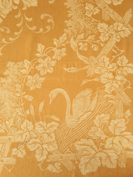 Dijon yellow ticking with swans and flowers. Large panel. Spain c.1900