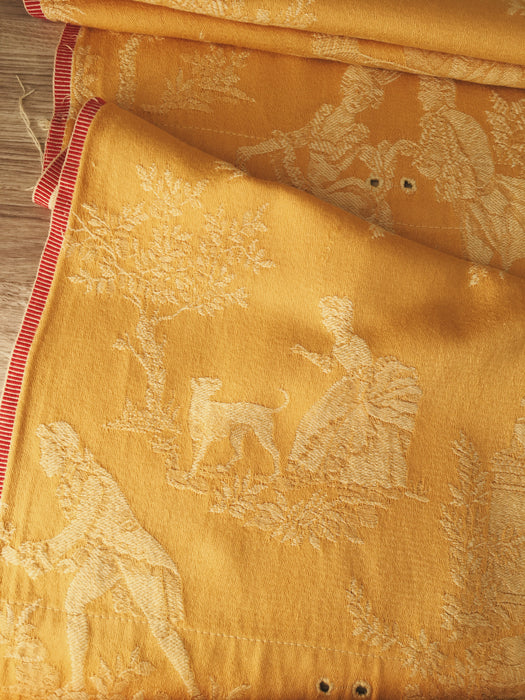 Light yellow ticking with Versailles motif. Spain c.1950 - Lot of 3 pieces