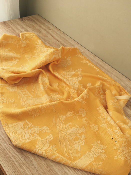 Light yellow ticking with Versailles motif. Spain c.1950 - Lot of 3 pieces