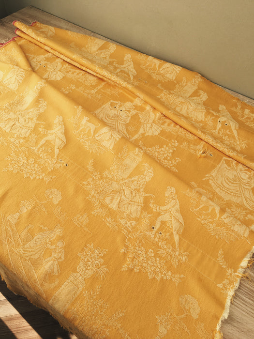 Light yellow ticking with Versailles motif. Spain c.1950 - Lot of 3 pieces
