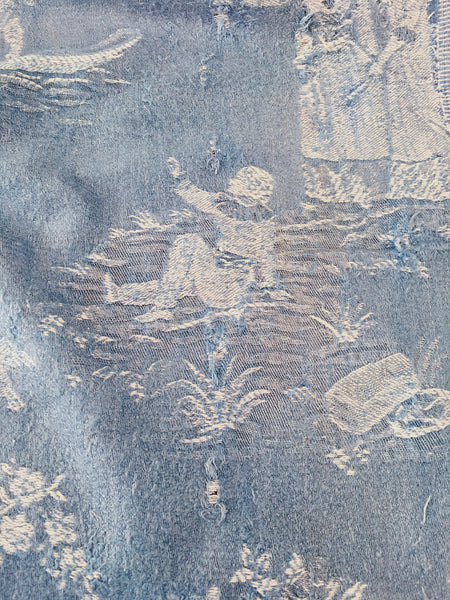 Blue Scenic Antique European Ticking Fabric Recovered Panels REC-DA-AZUL-001B - Ticking Depot