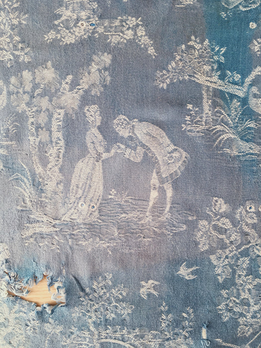 Light blue ticking with Versailles motif. Spain c.1930 - Lot of 3 pieces