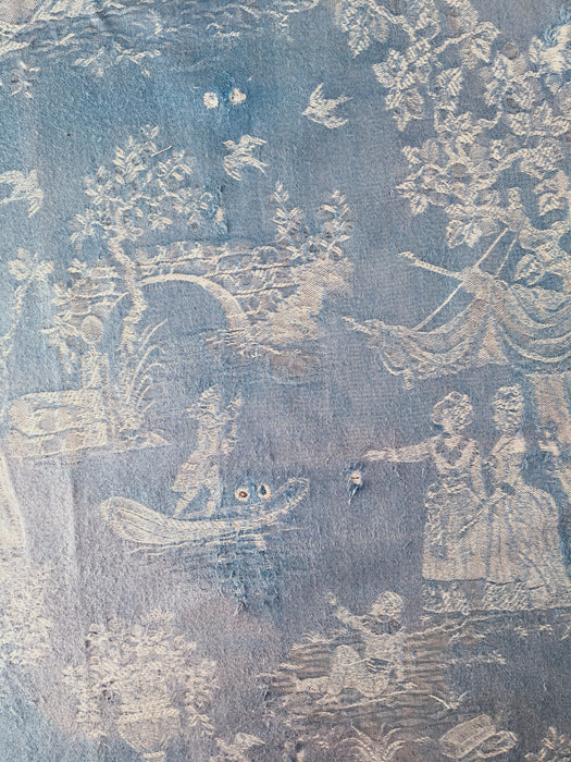 Light blue ticking with Versailles motif. Spain c.1930 - Lot of 3 pieces