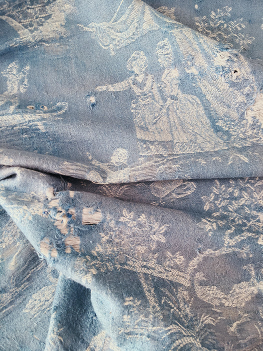 Light blue ticking with Versailles motif. Spain c.1930 - Lot of 3 pieces