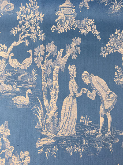 Light blue ticking with Versailles motif. Very rare. The best. Spain c.1900 - 156 cm × 3.8 meters