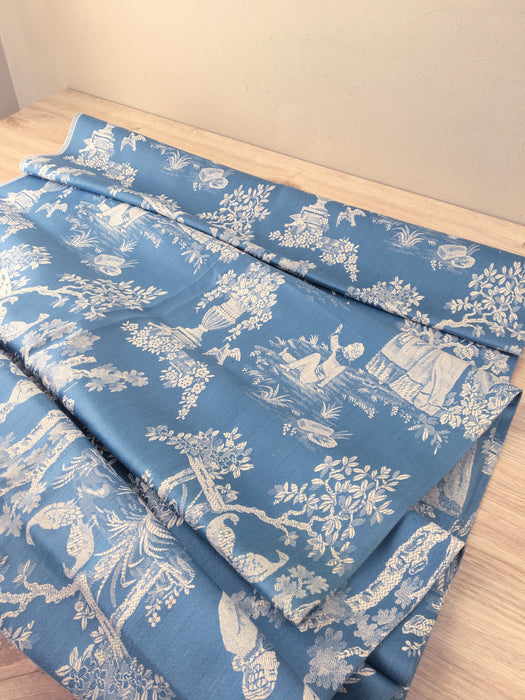 Light blue ticking with Versailles motif. Very rare. The best. Spain c.1900 - 156 cm × 3.8 meters