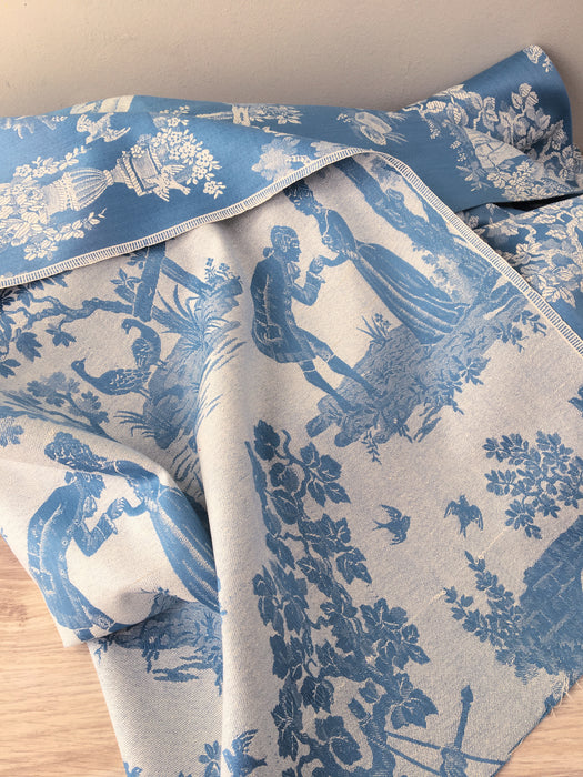 Light blue ticking with Versailles motif. Very rare. The best. Spain c.1900 - 156 cm × 3.8 meters