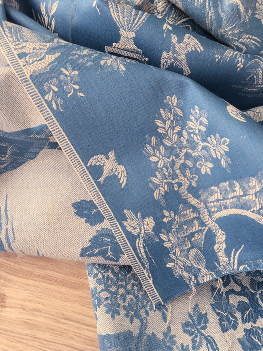 Light blue ticking with Versailles motif. Very rare. The best. Spain c.1900 - 156 cm × 3.8 meters