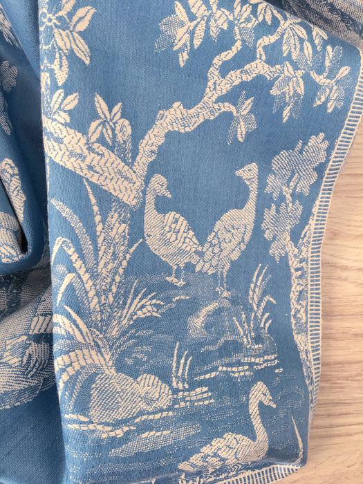 Light blue ticking with Versailles motif. Very rare. The best. Spain c.1900 - 156 cm × 3.8 meters