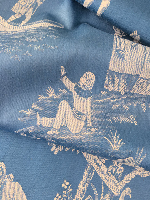 Light blue ticking with Versailles motif. Very rare. The best. Spain c.1900 - 156 cm × 3.8 meters