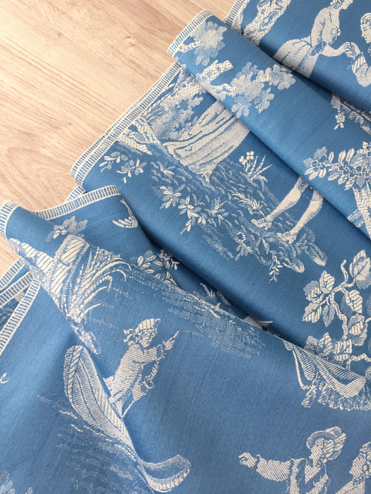 Light blue ticking with Versailles motif. Very rare. The best. Spain c.1900 - 156 cm × 3.8 meters