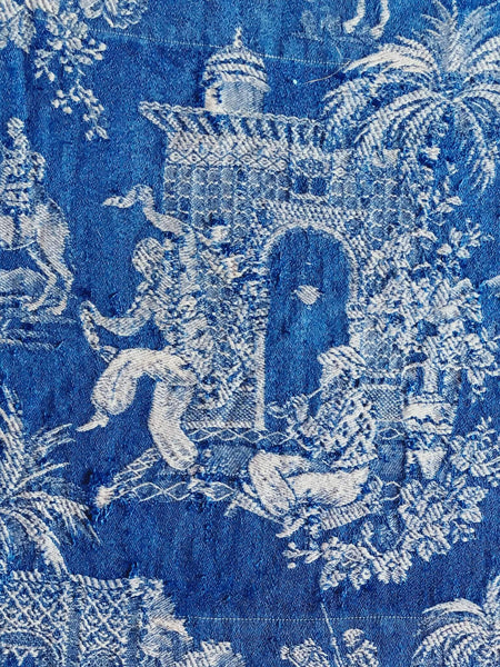Blue Scenic Antique European Ticking Fabric Recovered Panels REC-DA-AZUL-002 - Ticking Depot