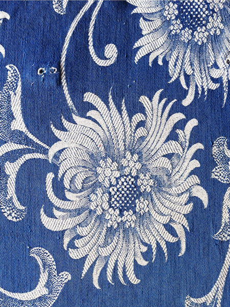 Blue Floral Antique European Ticking Fabric Recovered Panels REC-DA-AZUL-011 - Ticking Depot