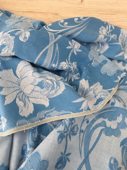 Light blue ticking with large peonies. Spain c.1940 - 154×430 cm