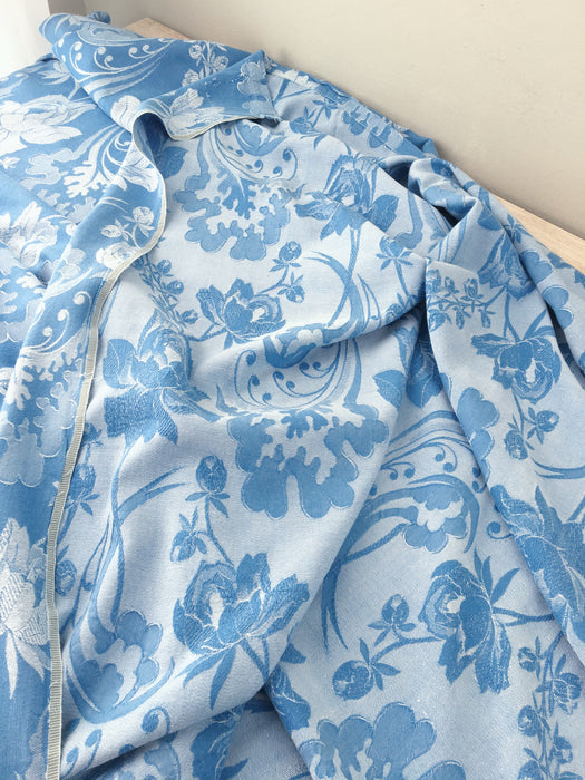 Light blue ticking with large peonies. Spain c.1940 - 154×430 cm