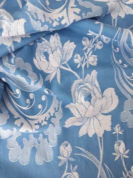 Blue Floral Antique European Ticking Fabric Recovered Panels REC-DA-AZUL-016B - Ticking Depot