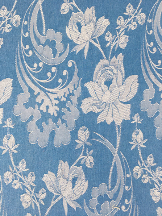 Light blue ticking with large peonies. Spain c.1940 - 154×430 cm