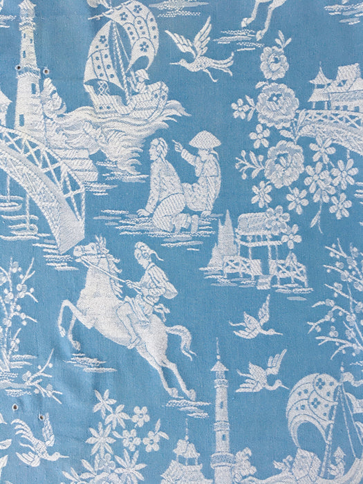 Chinoiserie ticking in light blue. Spain c.1950 - 152×160 cm