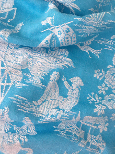 Chinoiserie ticking in blue. Spain c.1950 - Lot of 2 pieces 