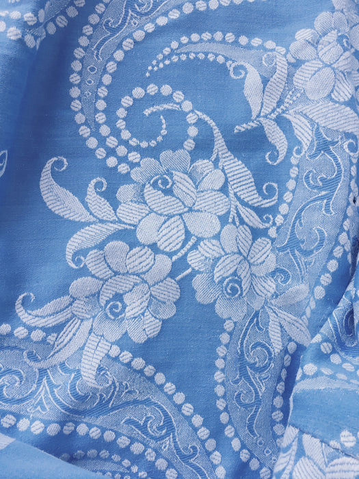 Light blue ticking with ribbons and peonies. Spain c.1940 - Lot of 2 pieces