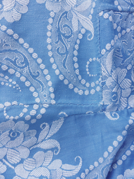 Light blue ticking with ribbons and peonies. Spain c.1940 - Lot of 2 pieces