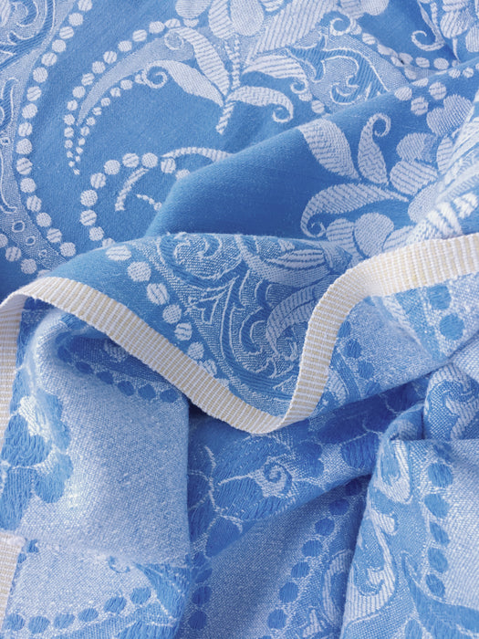 Light blue ticking with ribbons and peonies. Spain c.1940 - Lot of 2 pieces