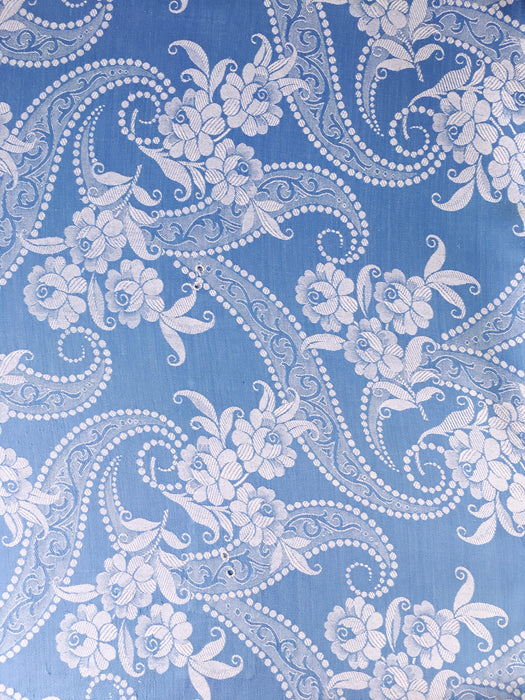 Light blue ticking with ribbons and peonies. Spain c.1940 - Lot of 2 pieces