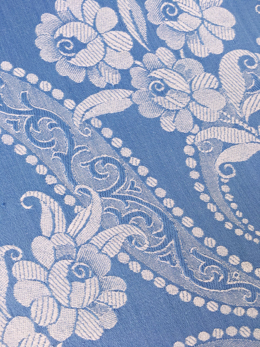 Light blue ticking with ribbons and peonies. Spain c.1940 - Lot of 2 pieces