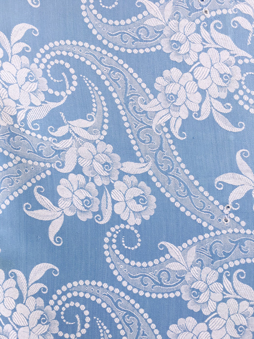 Light blue ticking with ribbons and peonies. Spain c.1940 - Lot of 2 pieces