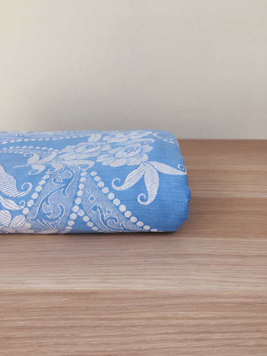 Light blue ticking with ribbons and peonies. Spain c.1940 - Lot of 2 pieces