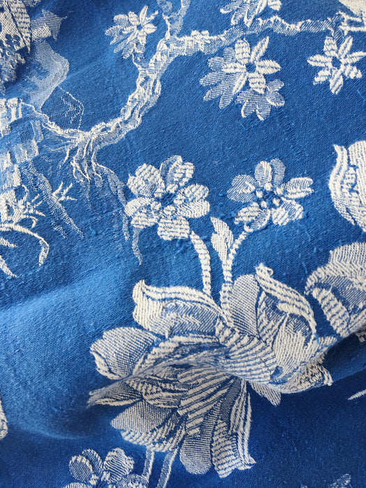 Cobalt blue ticking with birds talking. Spain c.1940 - Lot of 2 pieces