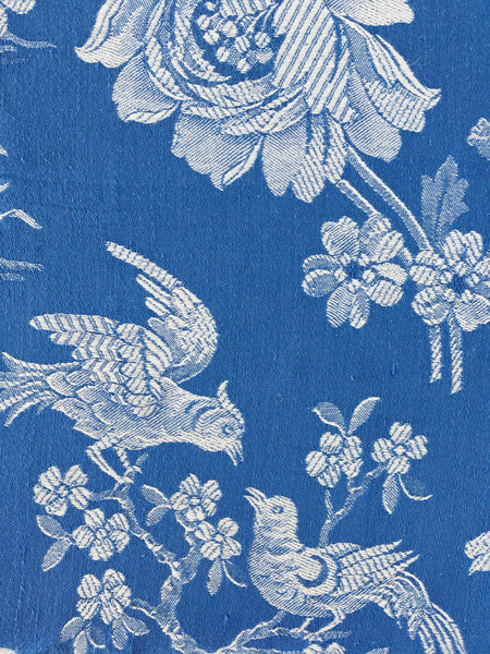 Blue Birds Chinoiserie Antique European Ticking Fabric Recovered Panels REC-DA-AZUL-022B - Ticking Depot