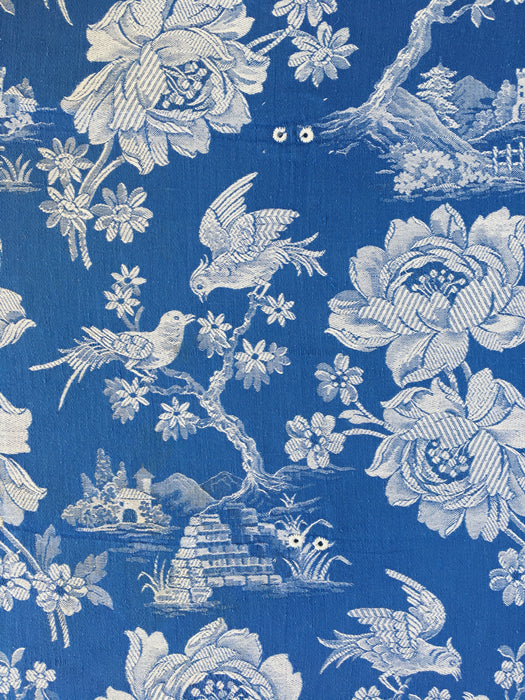 Cobalt blue ticking with birds talking. Spain c.1940 - Lot of 2 pieces