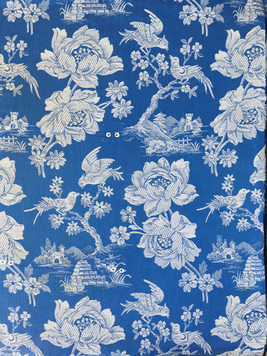 Cobalt blue ticking with birds talking. Spain c.1940 - Lot of 2 pieces