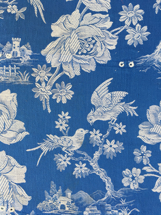 Cobalt blue ticking with birds talking. Spain c.1940 - Lot of 2 pieces