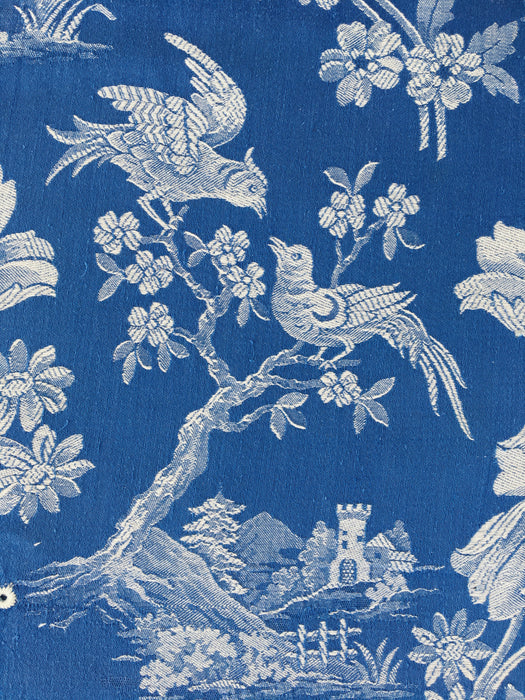 Cobalt blue ticking with birds talking. Spain c.1940 - Lot of 2 pieces