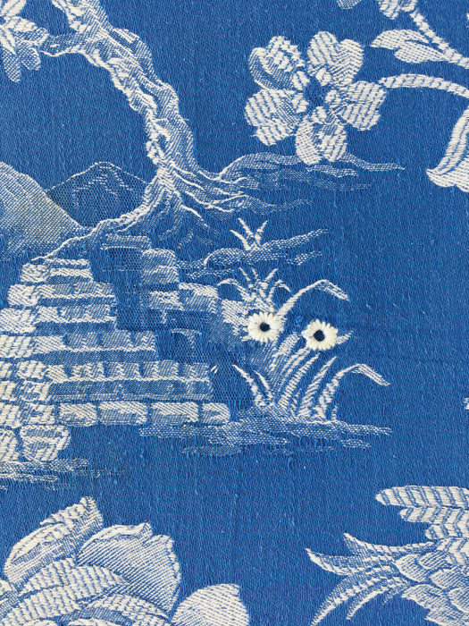 Cobalt blue ticking with birds talking. Spain c.1940 - Lot of 2 pieces