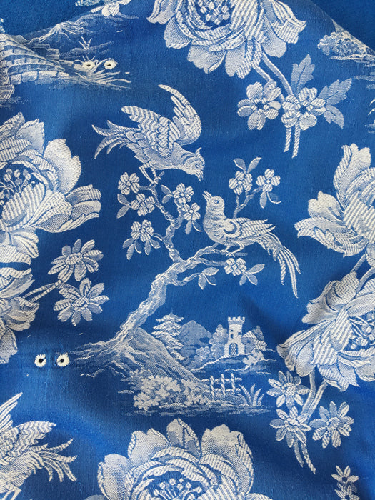 Cobalt blue ticking with birds talking. Spain c.1940 - Lot of 2 pieces