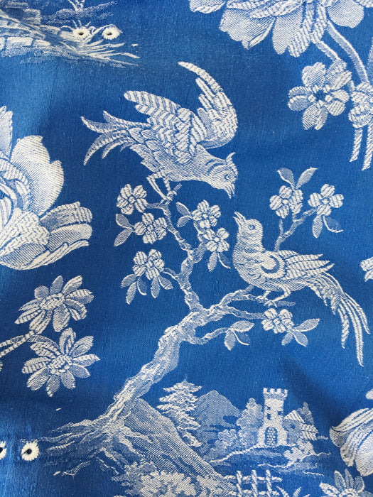 Cobalt blue ticking with birds talking. Spain c.1940 - Lot of 2 pieces