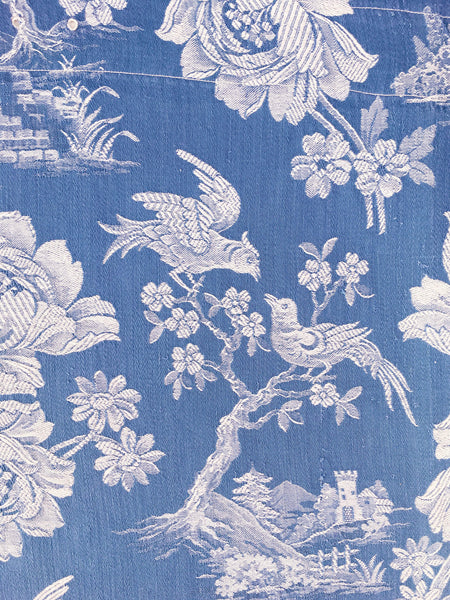 Blue Birds Chinoiserie Antique European Ticking Fabric Recovered Panels REC-DA-AZUL-022 - Ticking Depot