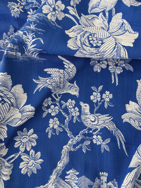 Blue Birds Chinoiserie Antique European Ticking Fabric Recovered Panels REC-DA-AZUL-023E - Ticking Depot